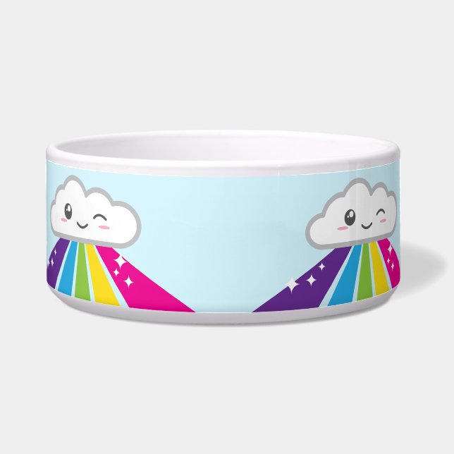 Nube de Kawaii y cuenco del perro del arco iris (Frente)