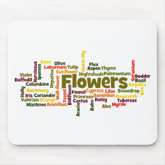 Nube de palabras de flores Alfombrilla para ratón (Frente)