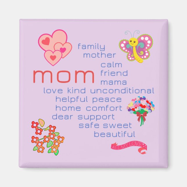 Nube de palabras de mamá: imán decorado (Frente)