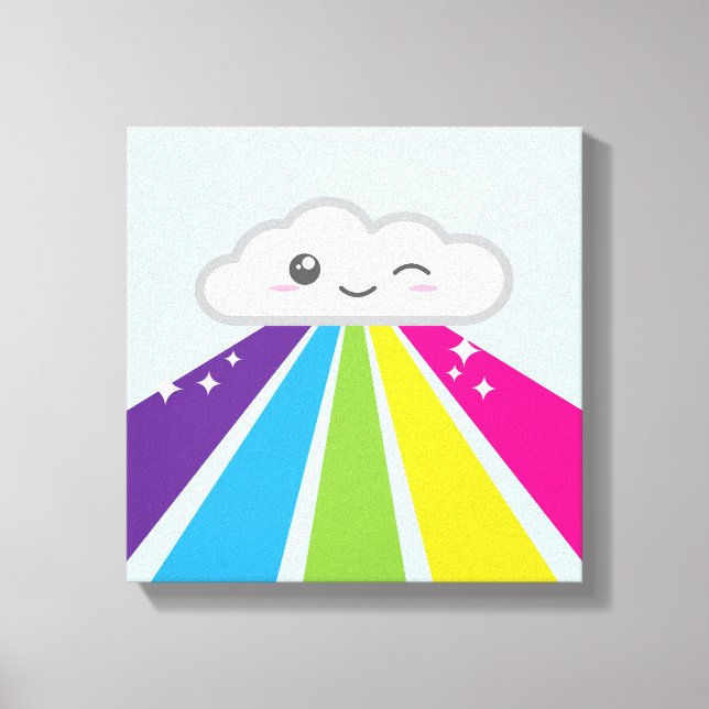 Nube kawaii y lienzo envuelto en arcoiris (Anverso)