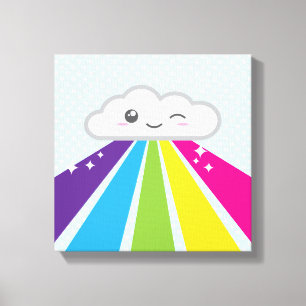 Nube kawaii y lienzo envuelto en arcoiris
