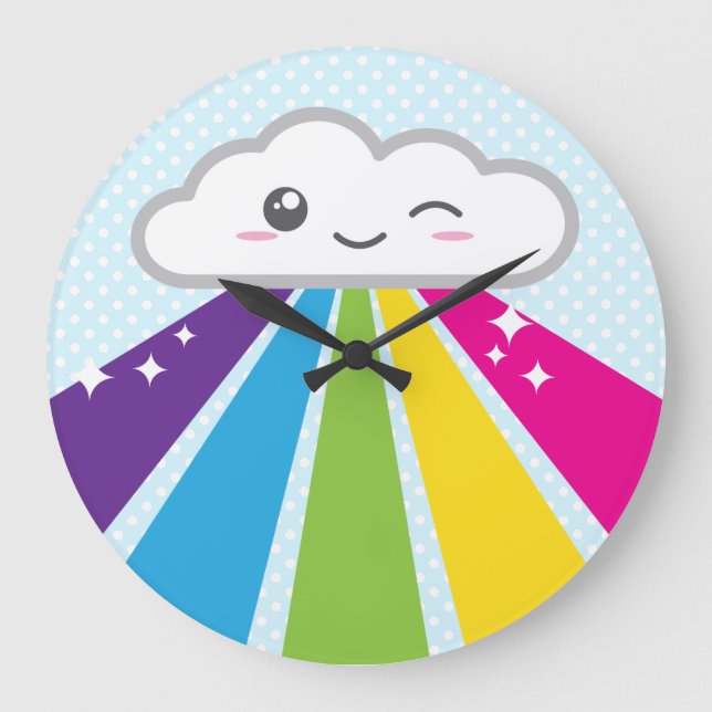 Nube kawaii y reloj de pared arco iris (Anverso)