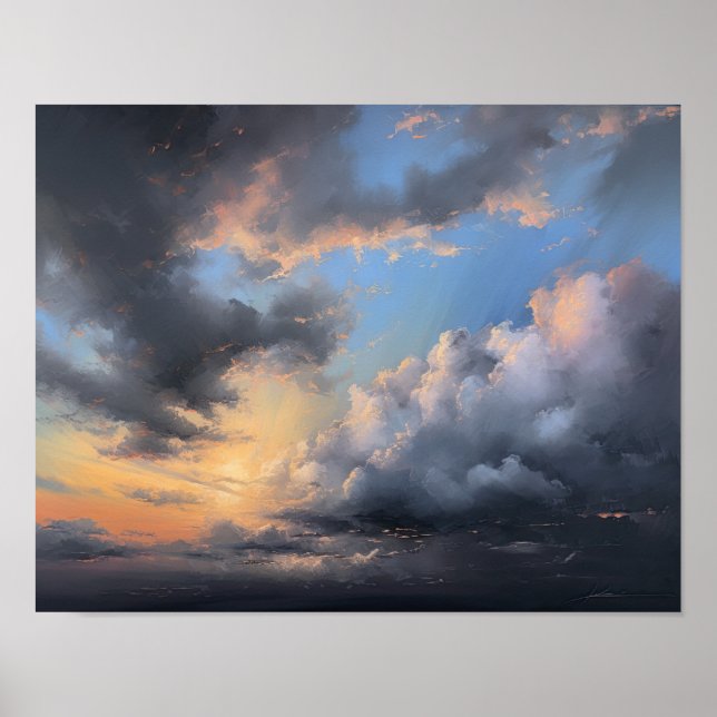 Nubes al amanecer pintando arte Poster de impresió (Frente)