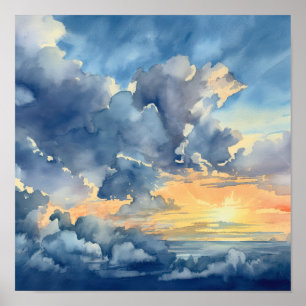 Nubes al amanecer pintando arte Poster de impresió