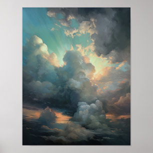 Nubes al amanecer pintando arte Poster de impresió