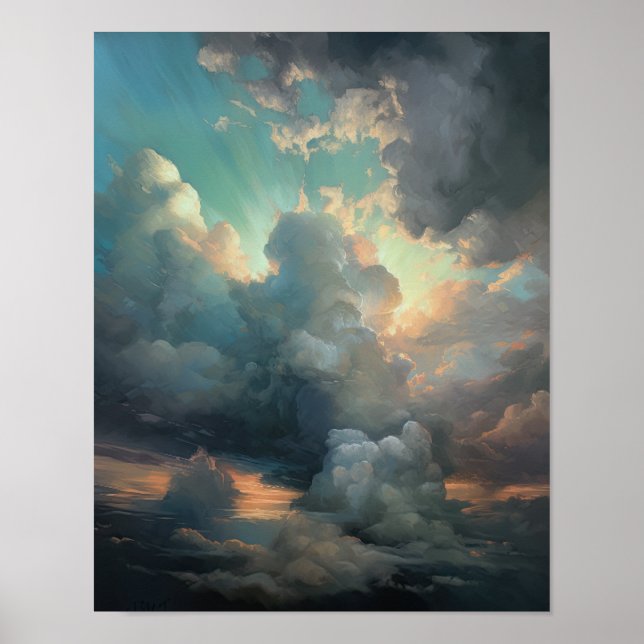 Nubes al amanecer pintando arte Poster de impresió (Frente)