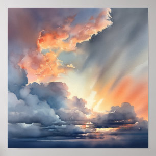 Nubes al amanecer pintando arte Poster de impresió