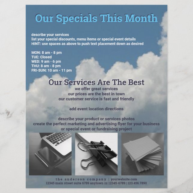 Nubes azules añaden 2 fotos publicidad comercial (Frente)