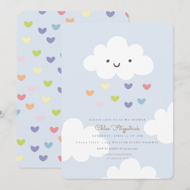 Nubes Baby Shower Invitación Azul (Anverso / Reverso)