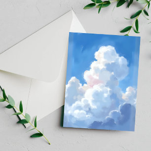 Nubes Blancas Hermoso Cielo Azul Tarjeta de Acuare