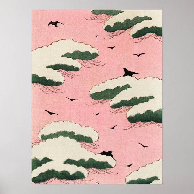 Nubes de cielo rosado Impresión de arte de bloques (Frente)