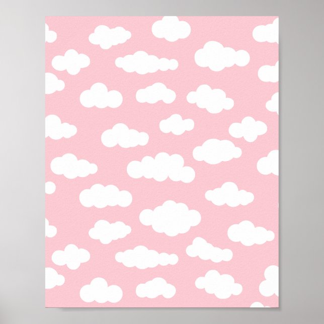 Nubes De Cumulus Pastel Arte Asético Blanco Y Rosa (Frente)