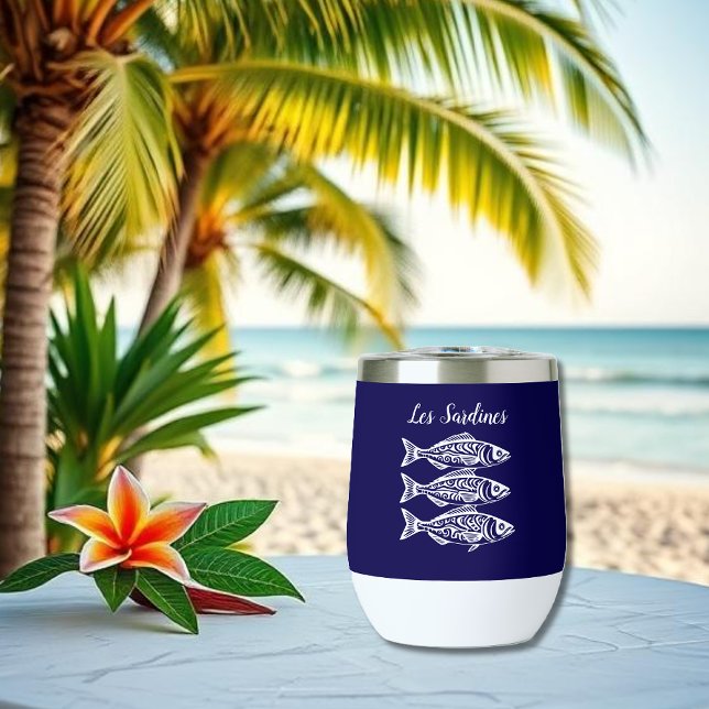 Núcleo de pescadores de Les Sardines-Hawaii (Les Sardines- Hawaiian Tribal pattern, Fisherman Core, summer, beach, pool, party, wine tumbler blue)