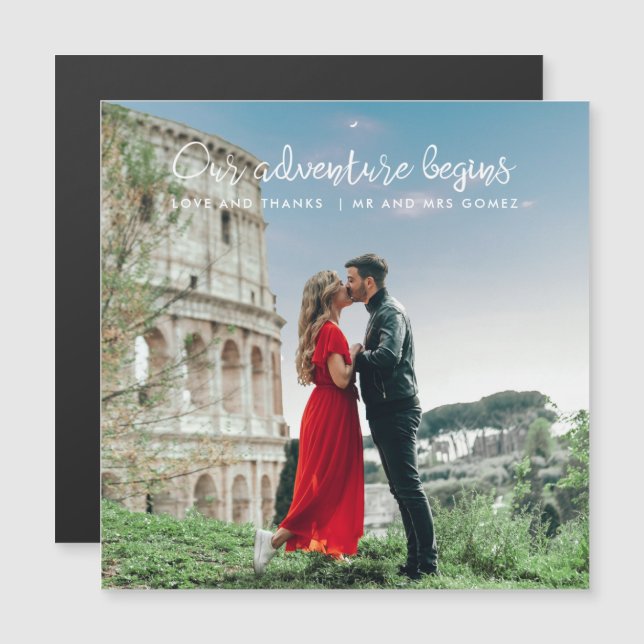 Nuestra aventura comienza. Foto Gracias Boda (Anverso/Reverso)