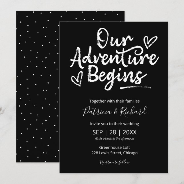 Nuestra aventura comienza Invitación de boda rústi (Anverso / Reverso)