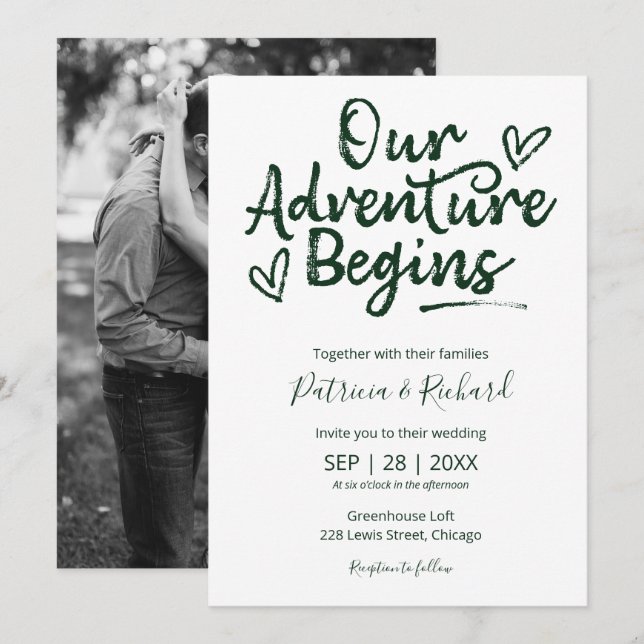 Nuestra Aventura Comienza Invitación de Boda Rústi (Anverso / Reverso)