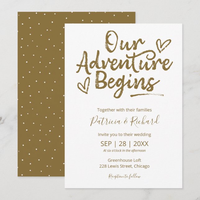 Nuestra aventura comienza Invitación de boda rústi (Anverso / Reverso)