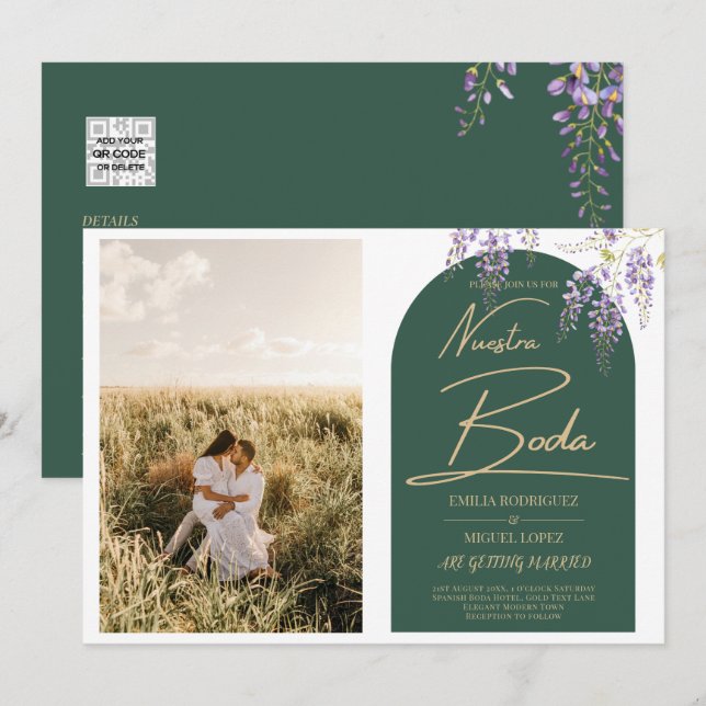 NUESTRA BODA FOTO Wisteria Invitación a la boda es (Anverso / Reverso)