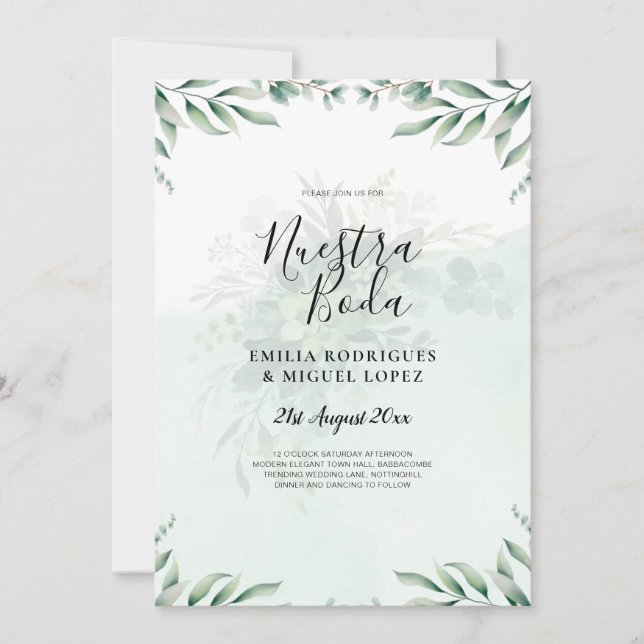 NUESTRA BODA Greenery Invitación de BODA española (Anverso)