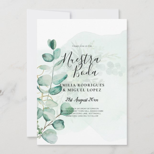 NUESTRA BODA Greenery Invitación de BODA española (Anverso)