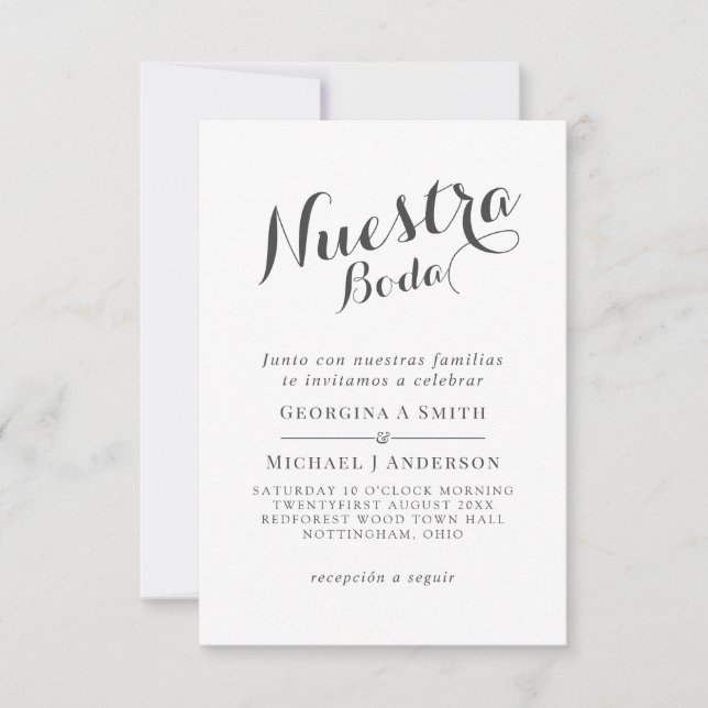 Nuestra Boda Invitación Boda BlackWhiteSpanish (Anverso)