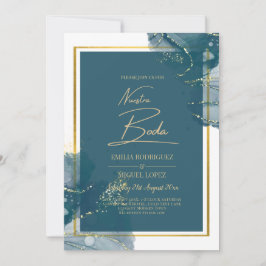 NUESTRA BODA Invitación de Boda Azul Pavo Real Dor