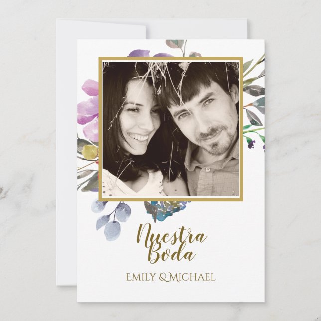 Nuestra Boda Invitación - FOTO Boda Púrpura (Anverso)