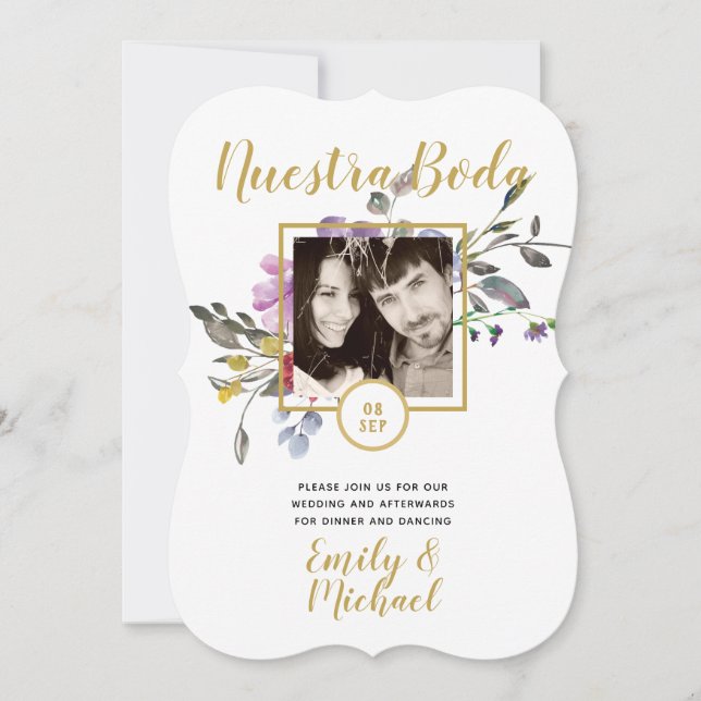 Nuestra Boda Invitación - FOTO Boda Púrpura 2 (Anverso)
