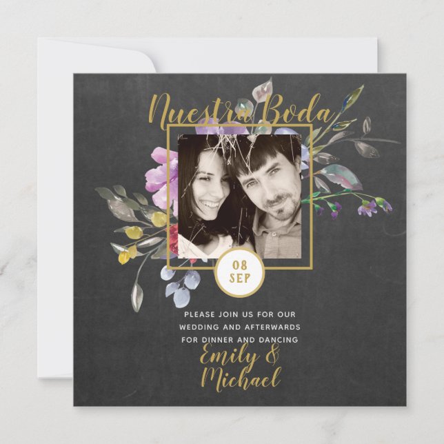 Nuestra Boda Invitación - FOTO Boda Púrpura 2 (Anverso)