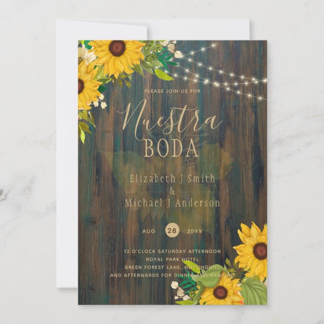 NUESTRA BODA Sunflowers Invitación a una boda de m (Anverso)