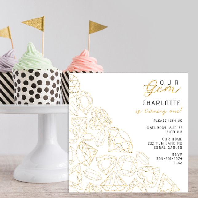 Nuestra Gem Gold Invitación a la Fiesta de Cumplea (modern gold glitter birthday party invitation)