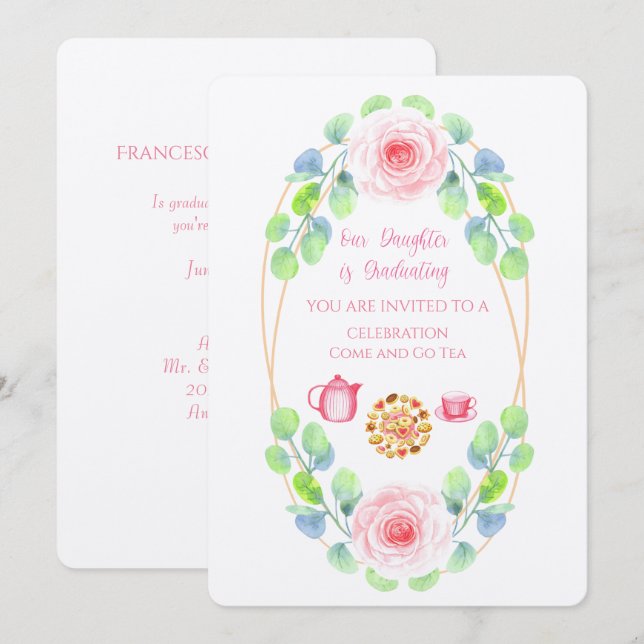 Nuestra Hija Está Graduando Invitación A La Línea (Anverso / Reverso)