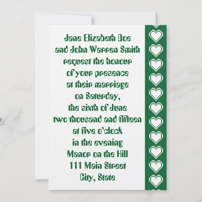 Nuestra Invitación de Boda Corazones de 8 Bits en  (Anverso)
