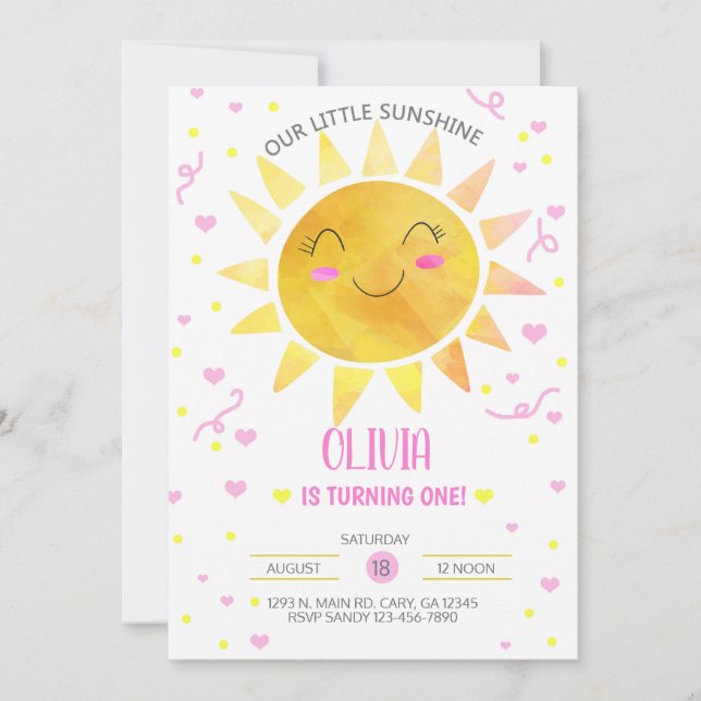 Nuestra invitación de cumpleaños chica Little Suns (Anverso)