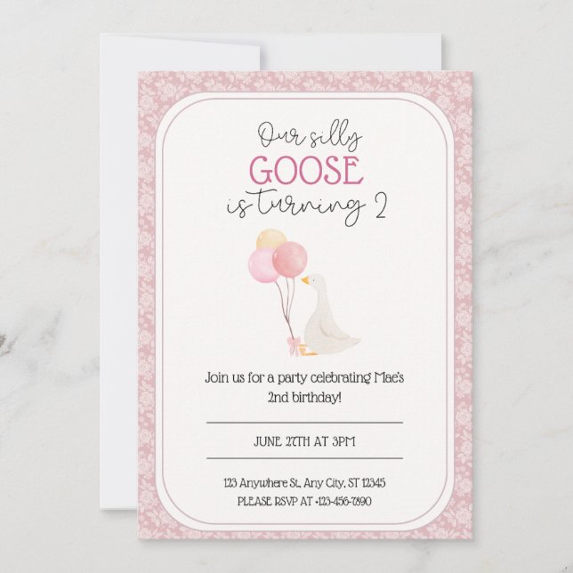 Nuestra invitación de cumpleaños de Silly Goose (Anverso)