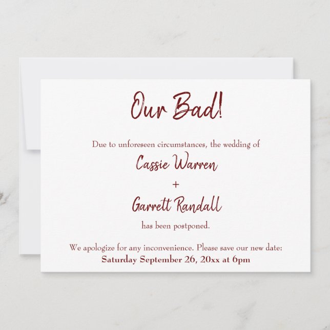 Nuestra mala Invitación Boda pospuesta en Borgoña (Anverso)