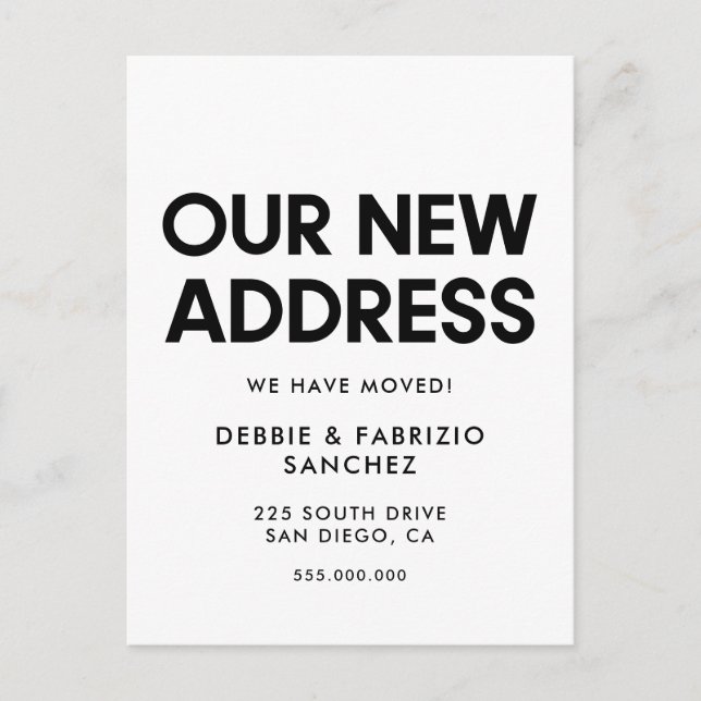 Nuestra nueva dirección invitación Minimalista en  (Anverso)