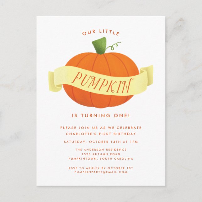 Nuestra pequeña calabaza Invitación a la fiesta de (Anverso)