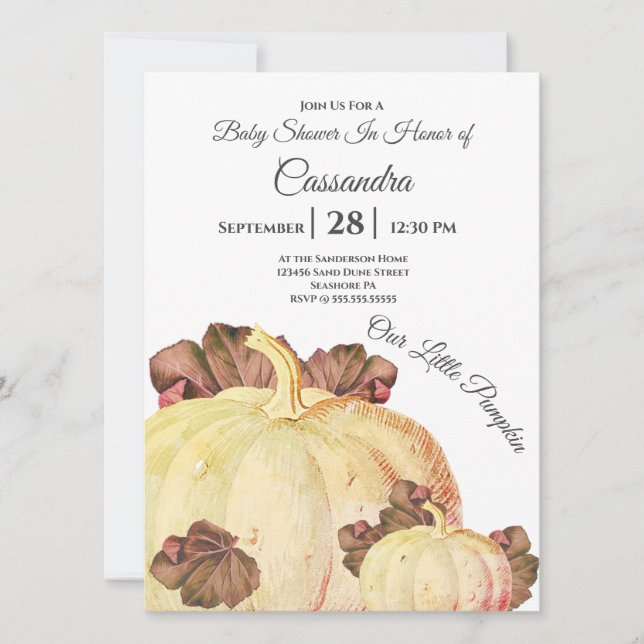 Nuestra Pequeña Calabaza Rosa Bebé Ducha (Anverso)