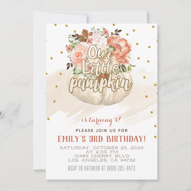 Nuestra pequeña invitación de cumpleaños de calaba (Anverso)