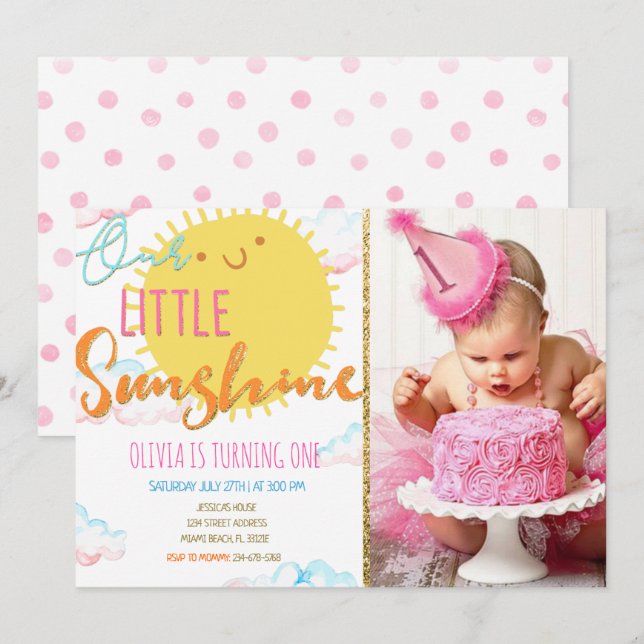 Nuestra Pequeña Invitación De Cumpleaños Sunshine  (Anverso / Reverso)