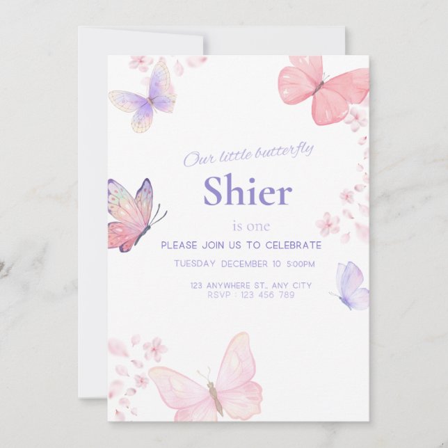 Nuestra pequeña mariposa invitación de cumpleaños (Anverso)