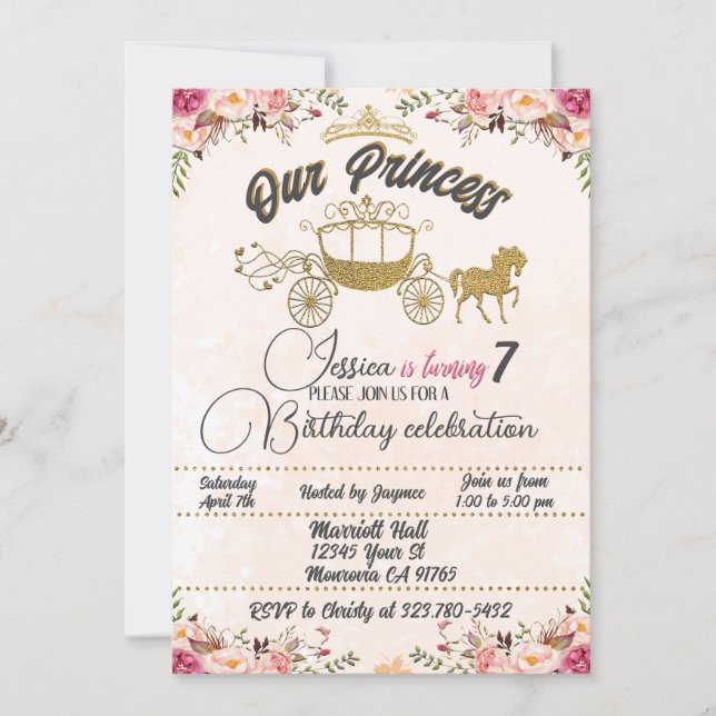 Nuestra pequeña princesa invitación de cumpleaños (Anverso)