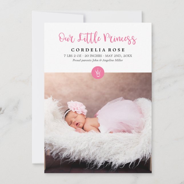 Nuestra pequeña Princesa Rosa Invitación de Bebé (Anverso)