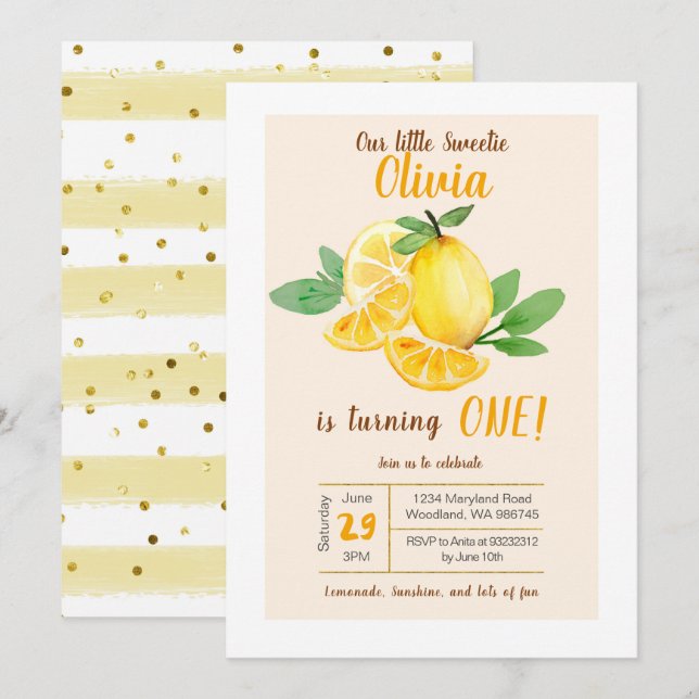 Nuestra pequeña y dulce invitación de cumpleaños. (Anverso / Reverso)