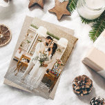 Nuestra primera tarjeta de dos fotos verticales y<br><div class="desc">Envíe sus deseos a sus Navidades y celebre su boda con estilo con su tarjeta de dos Navidades fotográficos verticales y horizontales de nuestros primeros Navidades.</div>