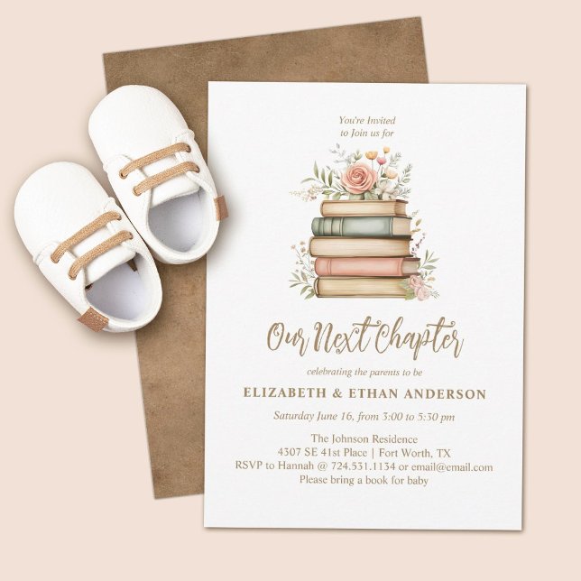Nuestra próxima invitación de Baby Shower al libro (Our next chapter baby shower invitation. Great for a "books for baby" baby shower theme)