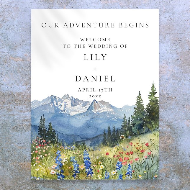 Nuestra Señal de Bienvenida para Bodas Florales de (Our Adventure Mountain Floral Wedding Welcome Sign)