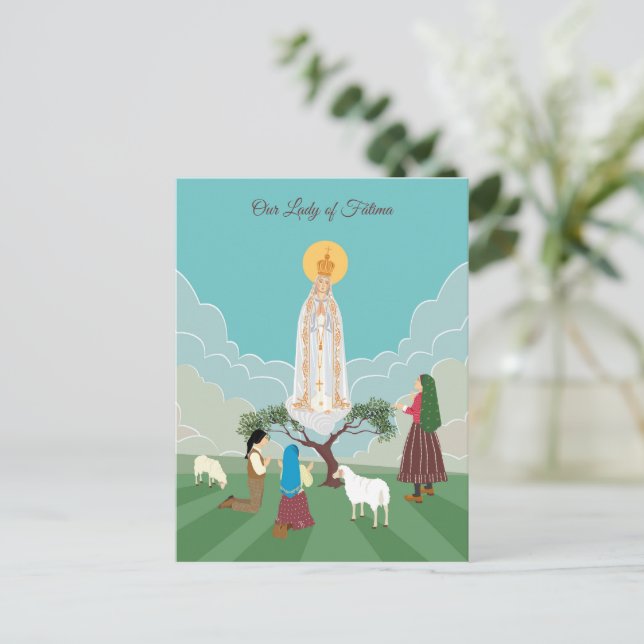 Nuestra Señora de Fátima y la tarjeta de oración d (Anverso de pie)