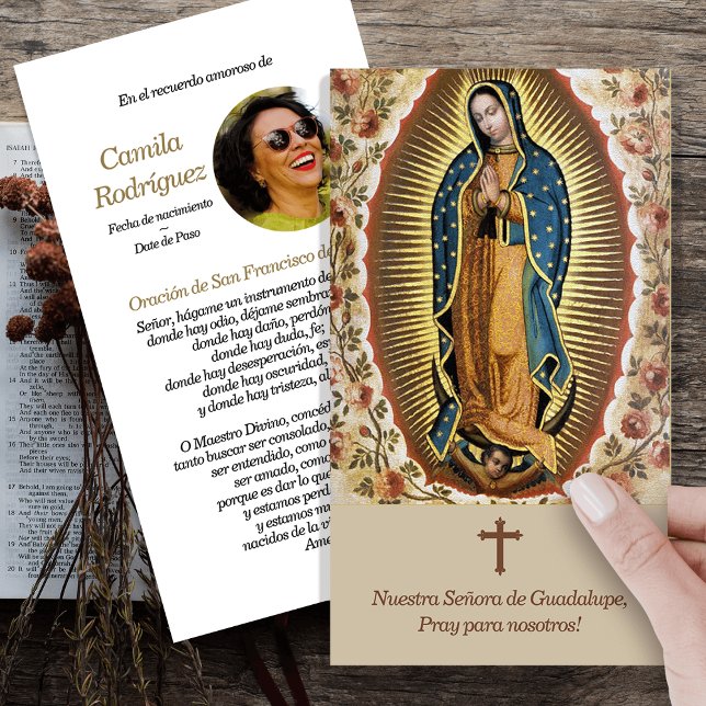 Nuestra Señora de Guadalupe 5 tarjetas de oración  (catholic, religious, celebration of life, in loving memory of, prayer cards for bereavement)